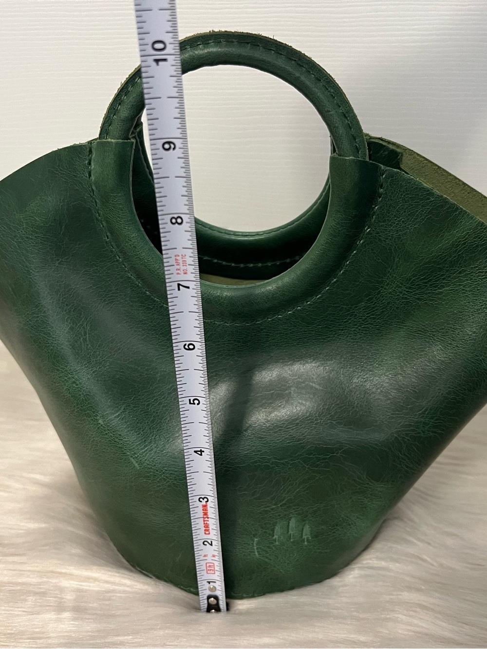 Portland Leather Milian Emerald Green Circle-Handle Tote Bucket Bag - Picture 11 of 13